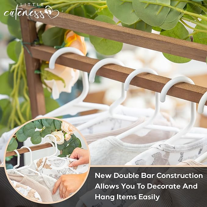 Wooden Baby Shower Crate Closet - Rustic Brown, Personalized Baby Gift Basket with Dual Rod System, Easy Assembly, 16"L x 11.8"W x 8"H