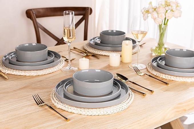 AmorArc Ceramic Dinnerware Set for 6 | Speckled Stoneware Plates and Bowls with Rustic Terracotta Underside| Scratch Resistant,Dishwasher & Microwave Safe Dishes Sets- 18pcs Gray
