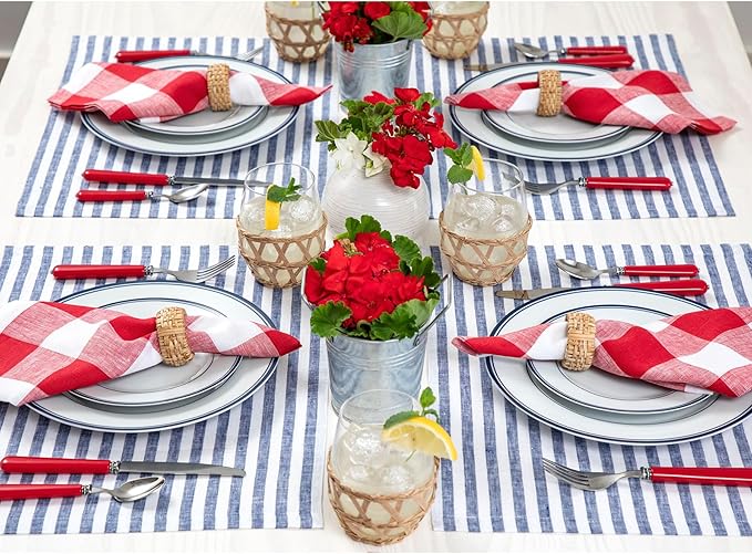 Solino Home Linen Placemats Set of 4 - Amalfi Stripe Navy and White Placemats 14 x 19 Inch - 100% Pure Linen Place Mats for Fall, Autumn, Thanksgiving, Christmas, Holiday