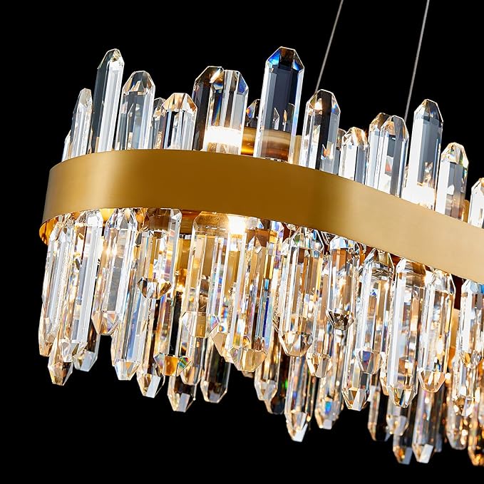 Modern Crystal Chandelier, 20-Lights Rectangle Gold Raindrop Chandelier Luxury Oval Pendant Ceiling Light Fixture for Living Room Dining Room Kitchen Island L35.4''