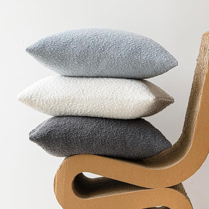 Foindtower Pack of 2 Modern Textured Boucle Throw Pillow Covers Accent Solid Decorative Pillow Cases Cozy Woven Couch Cushion Case for Chair Sofa Bed Living Room Home Decor, 22 x 22 Inch, Light Blue