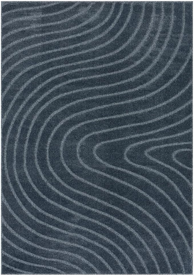 LUXE WEAVERS Modern Geometric Wave Blue 4x6 Area Rug
