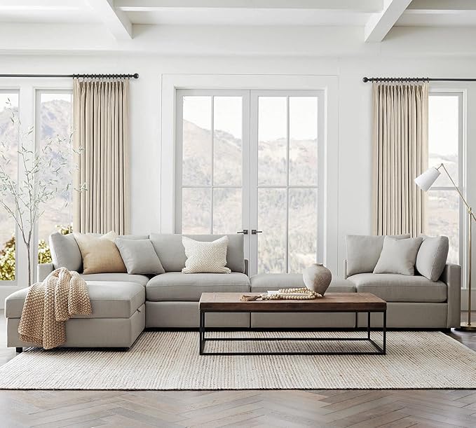 Topfinel Extral Wide Curtains, Cream BeigePinch Pleated 100% Blackout Linen Drapery Panels with Hooks, Pinch Pleat Drapes for Patio Sliding Door Large Window Living Room Track, 72" Wx96 L 1 Panel