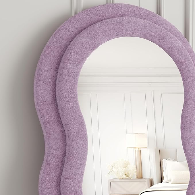 Full Length Mirror, 63"x24" Wavy Floor Mirror, Arched Standing Mirrors Full Length, Cloud Shaped Flannel Wall Mirrors, Dressing Body Mirror Hanging or Leaning Against Wall for Bedroom (Purple)