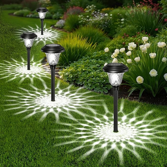 Beau Jardin 8 Pack Solar Pathway Lights Stainless Steel Outdoor Solar Powered Light Waterproof Glass High Lumen for Garden Landscape Path Yard Walkway Patio Driveway Outside White Color Changing Black