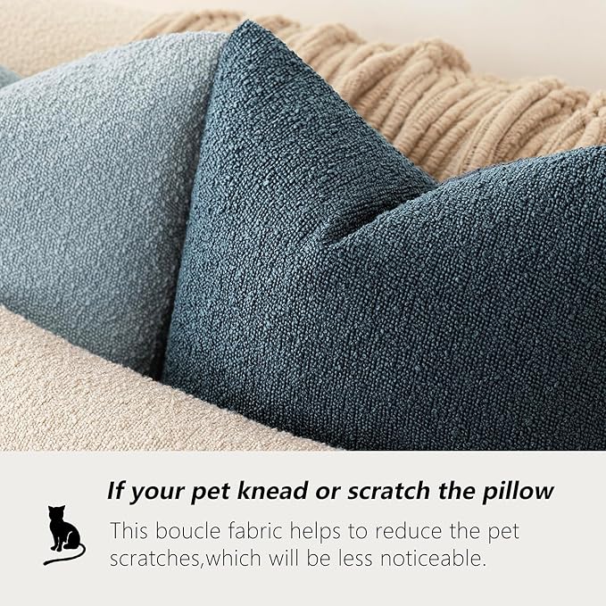Foindtower Pack of 2 Textured Boucle Throw Pillow Covers Accent Solid Pillow Cases Cozy Soft Decorative Couch Cushion Case for Chair Sofa Bedroom Living Room Home Decor 20x20 Inch Dark Blue
