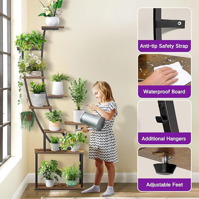 9 Tier 63" Tall Plant Stand Indoor with Grow Lights & Remote Control & Auto Timer, Metal Plant Shelf with Full Spectrum Dimmable Light, Plant Rack Display Shelves for Living Room, Patio
