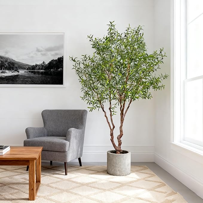 Fake Tree Faux Olive Tree Artificial Olive Trees 8 Feet Plus Branch Realistic Potted Silk Indoor Large Fruit for Home Offices, Living Rooms, Bedrooms, Stairs and Foyer Decor