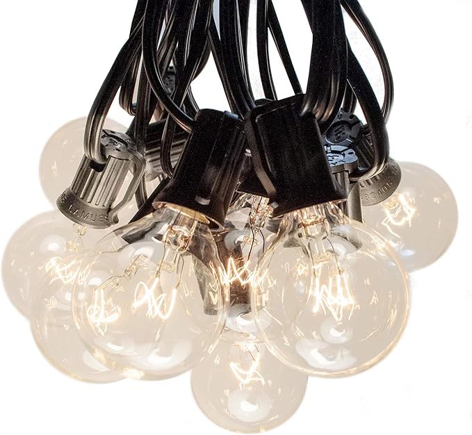 Hometown Evolution, Inc. 100 ft G40 Globe Patio String Lights with Clear Bulbs (Black Wire) (+ 5 Free Spares)