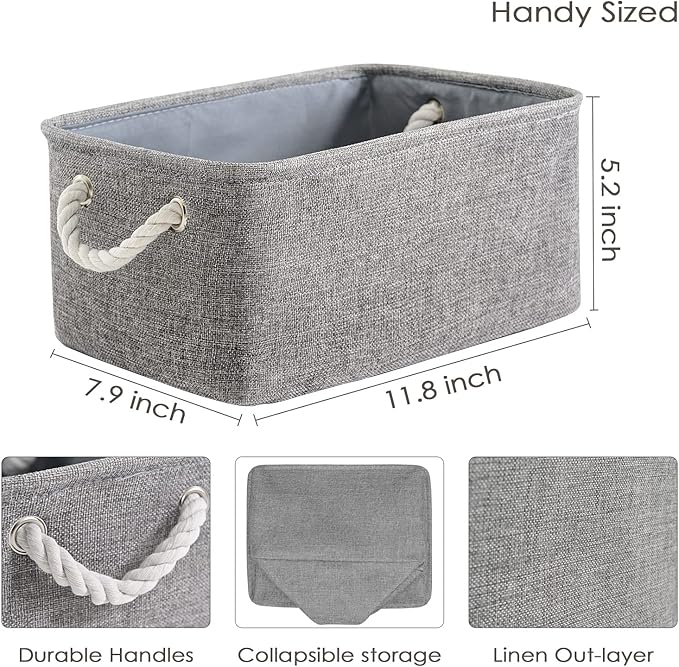 TheWarmHome Storage Bins for Shelves - 11.8x7.9x5.2 inch Grey Small Storage Baskets for Organizing, Fabric Storage Cubes Closet Organizer for Home Nursery Gift Decorative (Gray)
