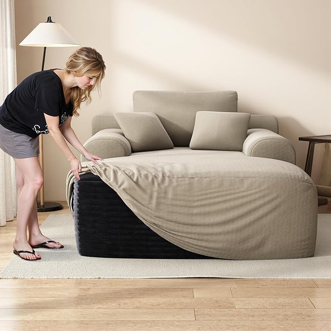 67" Oversized Chaise Lounge Chair with Cover, Comfy Sleeper Sofa Bed, Black Plush Corduory Couch for Living Room,Sofa in A Box,No Assembly Required (Pet Light Grey Cover).