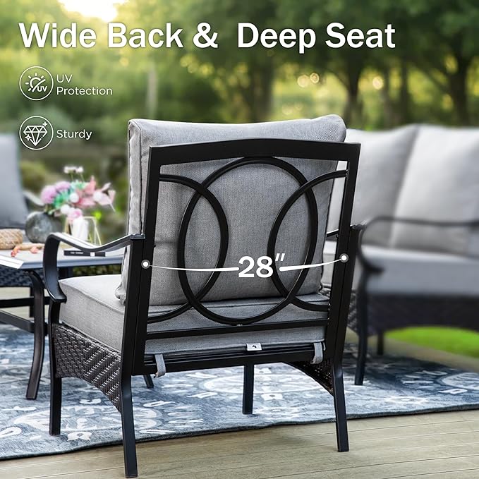 Swivel Patio Sofa Chairs - 2 PCS Outdoor Swivel Rocker Armchairs, Patio Seating with High Back Deep Seat for Porch Deck Balcony