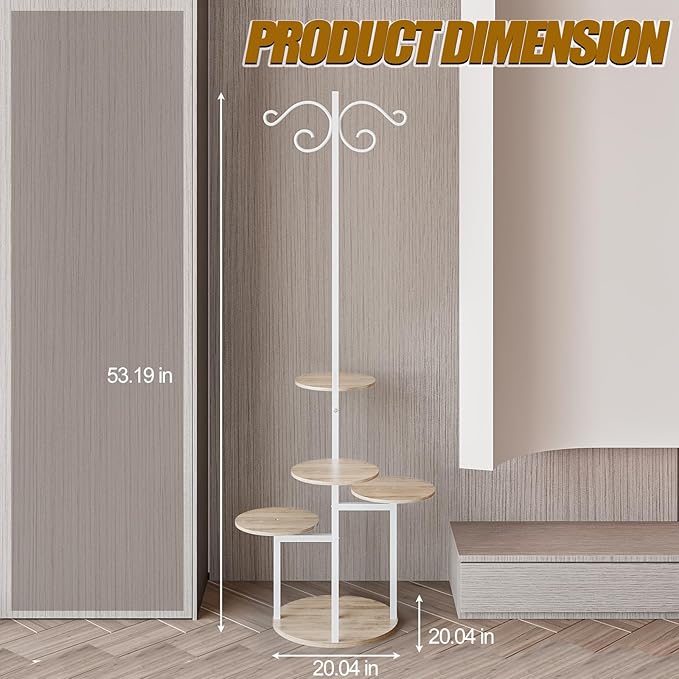 Plant Stand Indoor 5 Tier 8 Potted with hook hanging basket Multiple Flower Pot Holder for Patio Garden Balcony Living Room Corner (5 Tier with hook White+Sonoma Oak)