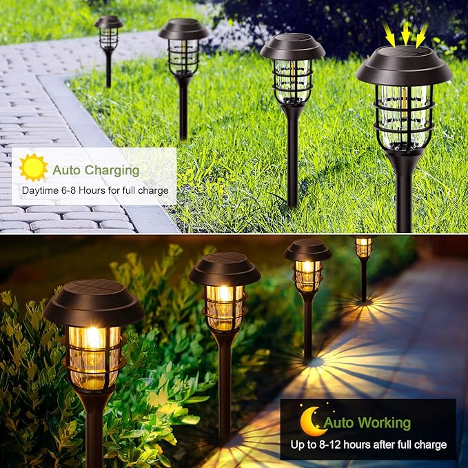 LETMY Solar Pathway Lights Outdoor, 8 Pack Bright Solar Lights Outdoor, IP66 Waterproof Auto On/Off Solar Garden Lights Solar Powered Landscape Lighting for Yard Patio Walkway Driveway Pathway - Black