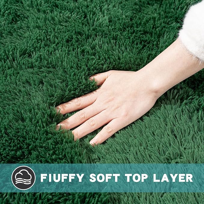 9x12 Area Rugs for Living Room, Green Fluffy Shaggy Rug Soft Carpets, Big Rugs for Bedroom Nursery Kids Room Dorm Home Decor Aesthetic, Dark Green