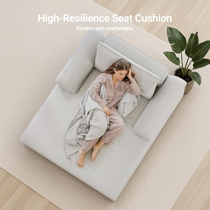 Claiks 68" Oversized Chaise Lounge Chair Indoor, Corduroy Upholstered Boneless Sofa Bed, Deep Seat Sleeper Couch with Pillows and Armrest, Cloud Sofas Reading Chair for Living Room, Beige