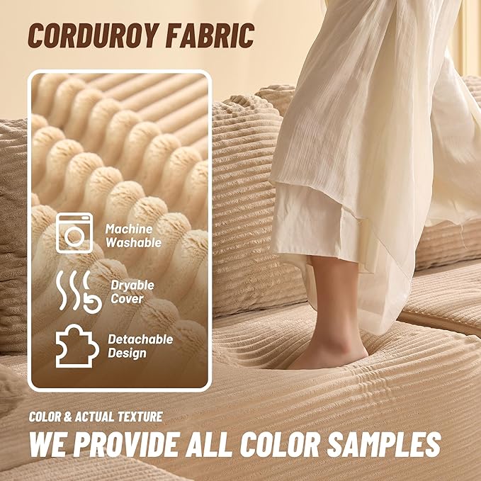 138" Modular Sofa Memory Foam Sectional Couches for Living Room, Sleeper Sofa Bed, Corduroy, Camel