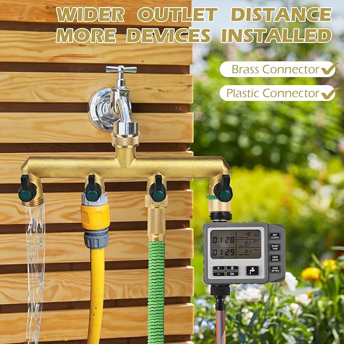 Gleiven Garden Hose Splitter, 3/4" Tap T Splitter, T-Shape Valve, 4-Way Tap Connector with Individual On/Off