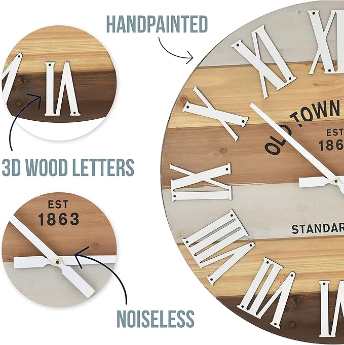30" Wooden Multi-Color Rustic Farmhouse Wall Clock (Wood, 30 inch)