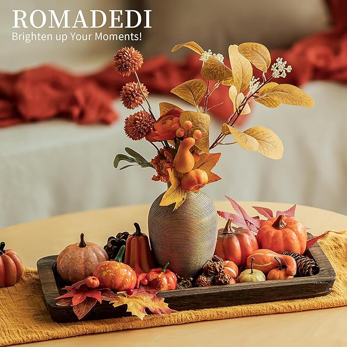 Romadedi Wooden Decorative Tray Candle Holder - Wood Long Narrow Tray Home Decor Small Rustic Centerpieces Trays for Coffee Table Dining Room Kitchen