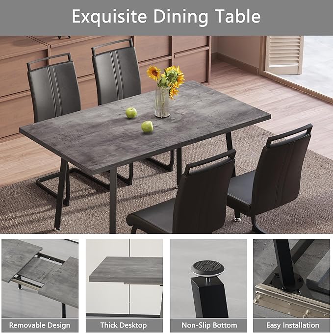 5 Piece Dining Table Set for 4-6,55-71" Extendable Dining Table Set with 4 Upholstered Chairs,Rectangle Kitchen Table Set for Small Space,Dining Room and Office,Grey