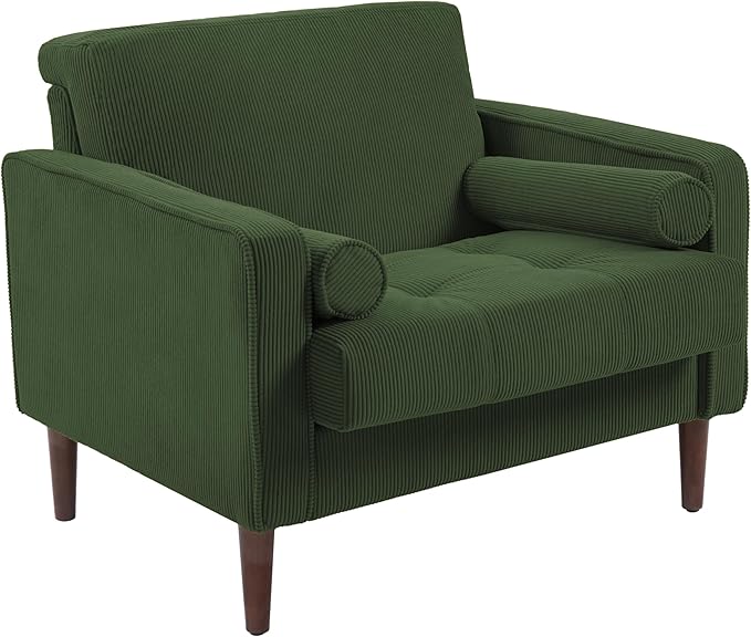 UIXE Accent Chairs Set of 2, Corduroy Fabric Upholstered Armchair Mid-Century Modern Arm Chair for Living Room, Comfy Single Sofa Bedroom Side Reading Seat - Green