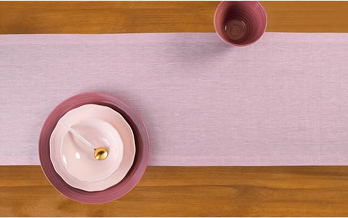 Solino Home Linen Bubblegum Pink Table Runner 120 Inches Long - Athena, 100% Pure Linen 14 x 120 Inch Table Runner for Halloween