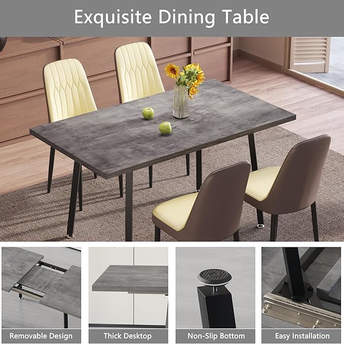 5 Piece Dining Table Set for 4-6,55-71" Extendable Dining Table Set with 4 Upholstered Chairs,Rectangle Kitchen Table Set for Small Space,Dining Room and Office,Grey