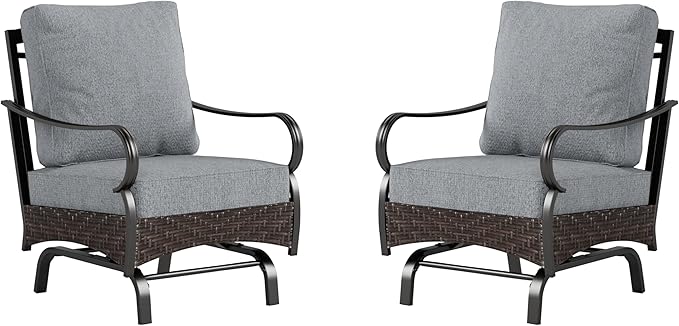 Rocking Patio Sofa Chairs - 2 PCS Outdoor Rocking Armchairs, Patio Seating with High Back Deep Seat for Porch Deck Balcony