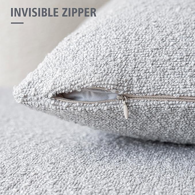 Foindtower Set of 2, Decorative Textured Boucle Throw Pillow Covers Accent Solid Pillow Cases Neutral Soft Cozy Couch Cushion Case for Chair Sofa Bedroom Living Room Home Decor 16 x 16 Inch Light Grey