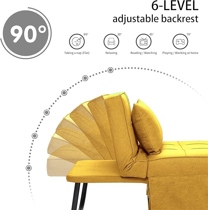 BIGSYY Sofa Bed, 4 in 1 Multi-Function Folding Ottoman Breathable Linen Couch Bed with Adjustable Backrest Modern Convertible Chair for Living Room Apartment Office, Yellow