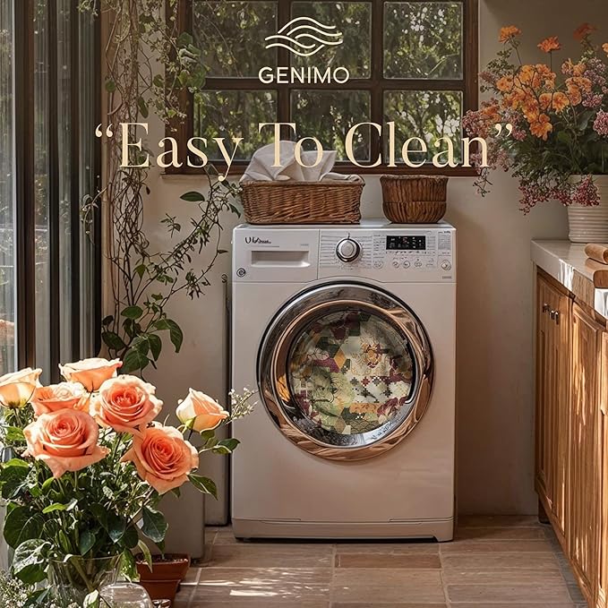 GENIMO 5X7 Floral Area Rugs for Living Room, Machine Washable Non Slip Vintage Patchwork Washable Rug, Ultra-Thin Low Pile Chenille Rugs for Bedroom, Dining Room, Auburn Cinnamon