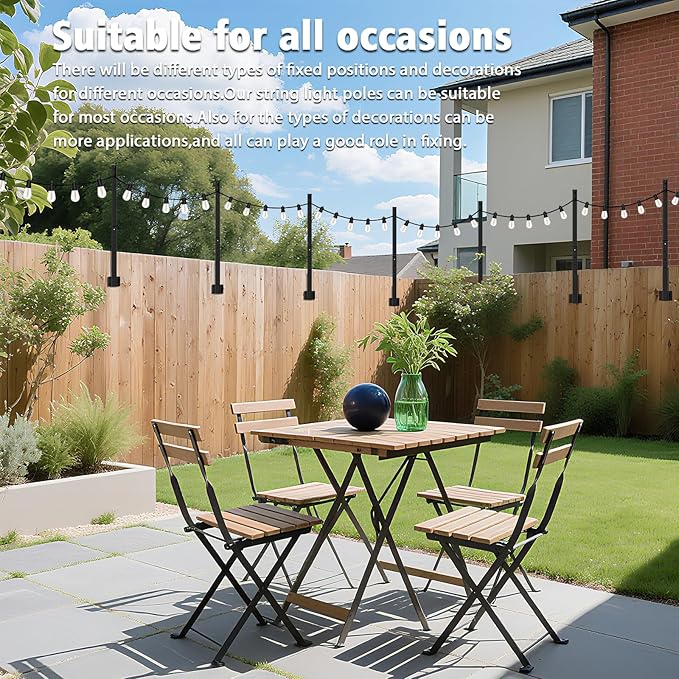 2.8Ft String Light Poles 8 Pack,Light Poles for Outside Lights,Outdoor with Fence Brackets Hanging Lights,Metal Stand Deck Patio Backyard