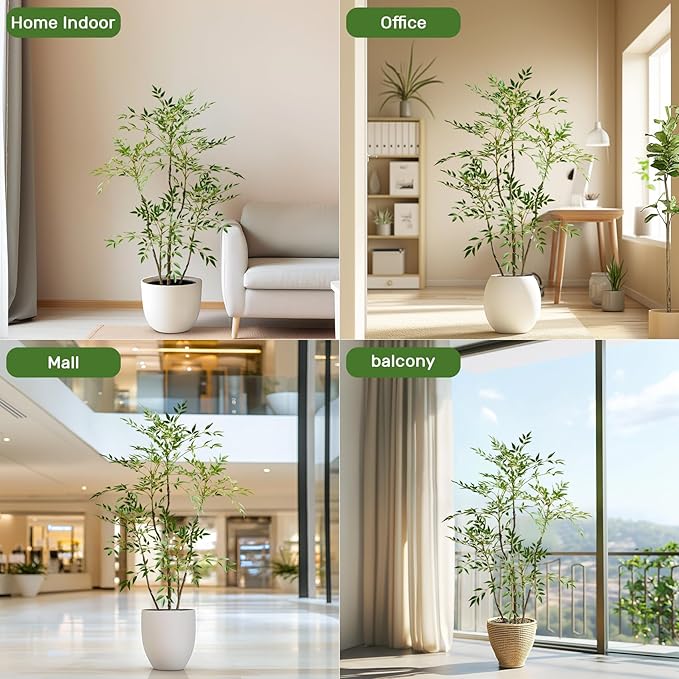 4.6ft Faux Bamboo Tree Artificial Nandina Tree Artificial Indoor Plants Realistic Fake Potted Tree with 800+ Leaves, Cement Planter - Home Office Decor Perfect for Housewarming Gift Non-Toxic