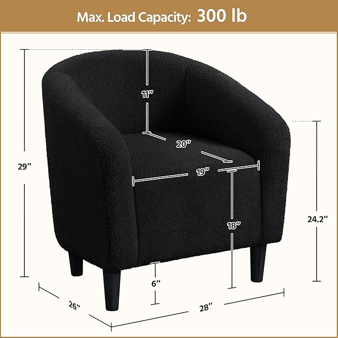 Yaheetech Armchair Set of 2, Boucle Fabric Club Chair, Furry Sherpa Elegant Siting Chair with Cozy Soft Padded for Living Room Bedroom Reception Room Office, Black