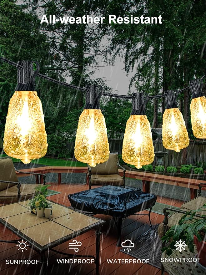 Upgraded LED Outdoor String Lights 105Ft Shatterproof Waterproof ST38 Vintage Edison Bulbs Patio Lights Energy Saving Hanging Outdoor for Christmas Porch Deck Garden Backyard Wedding Party
