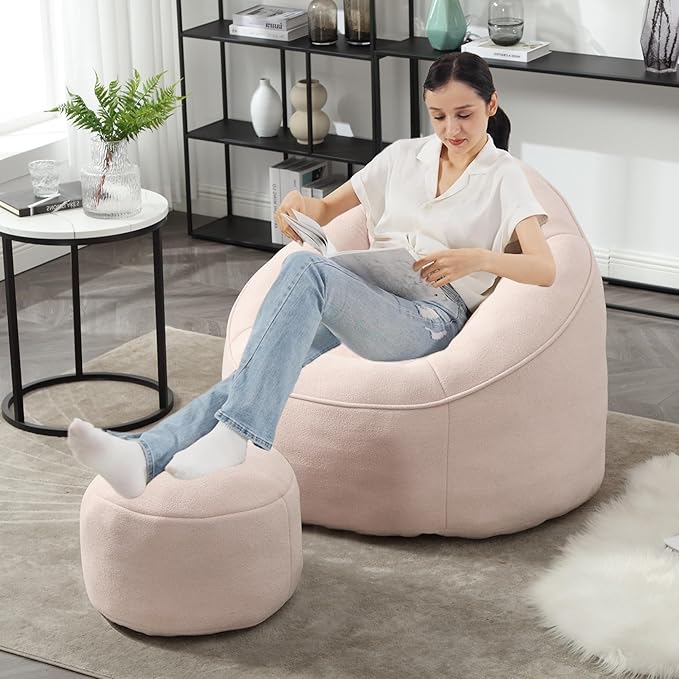Bean Bag Sofa Chair with Foam Padded Velvet Bean Bag Chair with Soft Foam Padded Ottoman