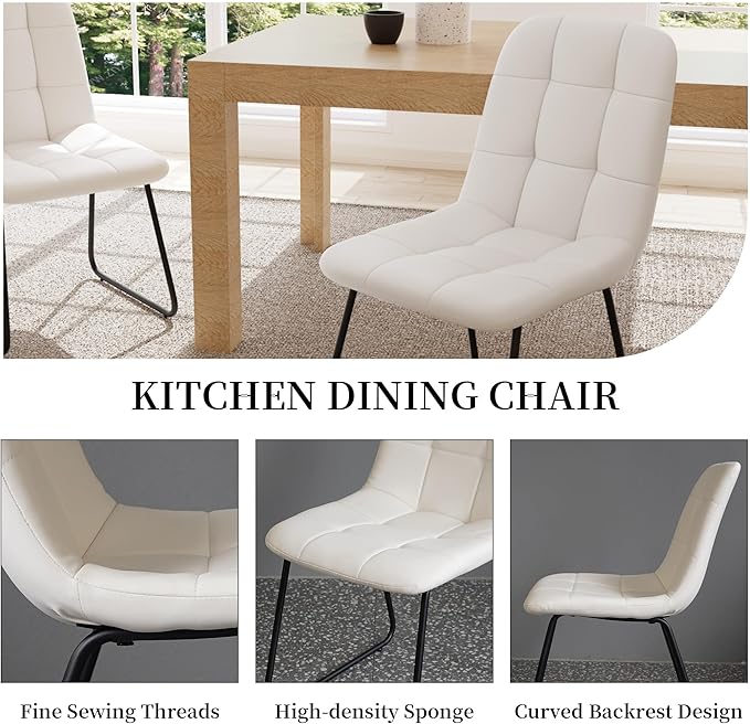 Dining Chair Set of 4, Modern Kitchen Faux Leather Dining Room Chair for Kitchen Living Dining Room (4 Off-White with Black Legs)
