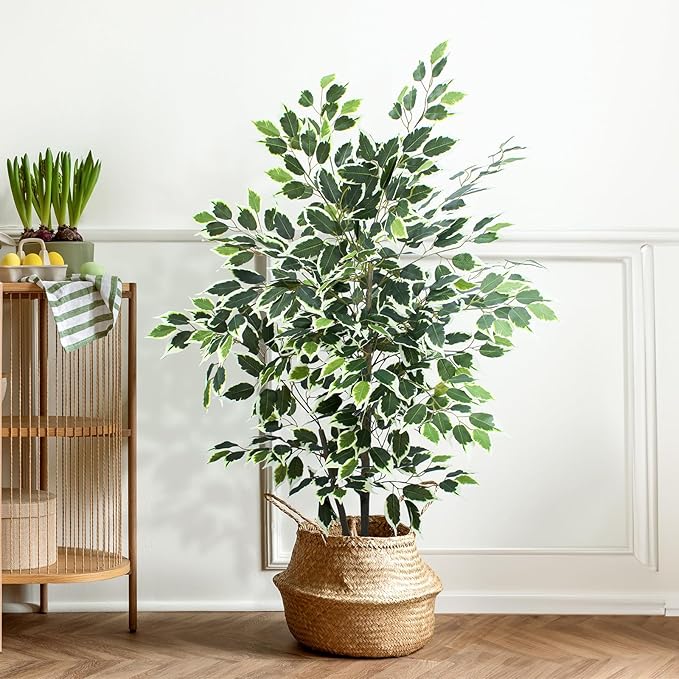 Artificial Ficus Tree - 4 FT Tall Silk Fake Tree with Pot - Lifelike Foliage & Branches for Indoor/Outdoor Decor