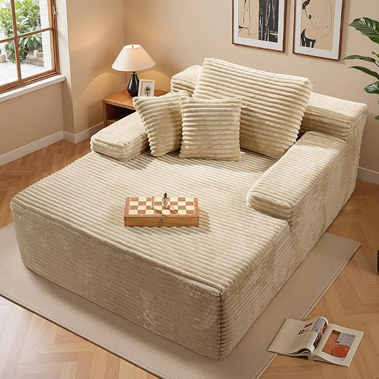 Chaise Lounge Chair Indoor, Oversized Sleeping Couch 67" L * 48.5" W Assembly Free Modern Minimalist Sofa, Extra Deep Large Single Seat Sofa for Living Room (Beige Plush Fabric)