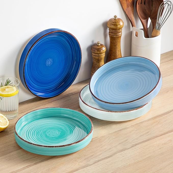 vancasso Bonita Pasta Bowls Set of 4, 32oz Shallow Bowl Plates, Dinner Bowls, Ceramic Pasta Plates, Microwave & Dishwasher Safe Serving Bowls, Bule