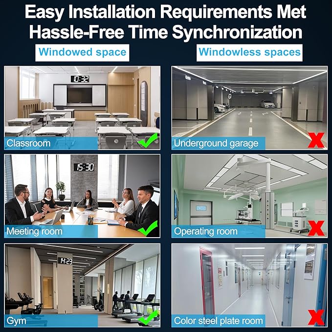 Digital Clock with Large Display 18.7 Inch, GPS Auto-Sync Time, Wall-Mounted with Remote Control, Ideal for Classroom Use