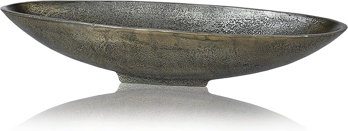 Red Co. 16” Long Oval Decorative Aluminum Metal Pedestal Centerpiece Bowl in Silver Finish