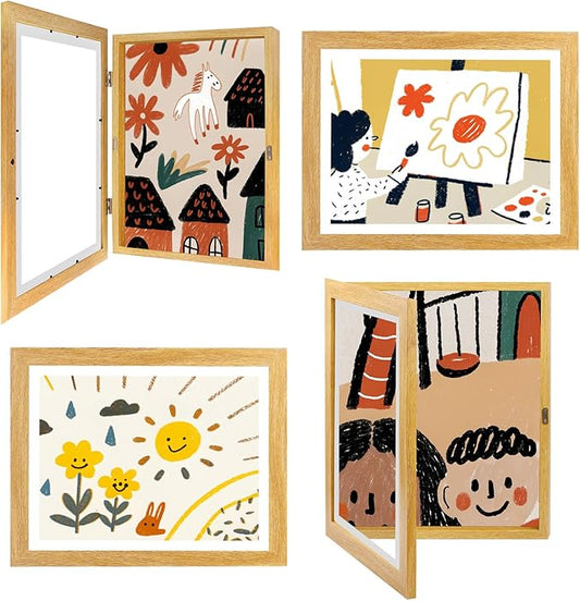 4-Pack Kids Artwork Frames 10x12.5 Front Opening Kids Art Frame for Wall Art work Picture Display Holds 50+ Pcs for Kids Drawings Changeable Frames for Kids' Artwork Storage and Display – Wood