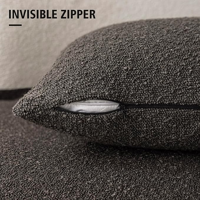 Foindtower Pack of 2 Textured Boucle Throw Pillow Covers Accent Solid Decorative Lumbar Pillow Cases Cozy Couch Cushion Case for Sofa Living Room Home Decor, 12 x 20 Inch,Dark Brown