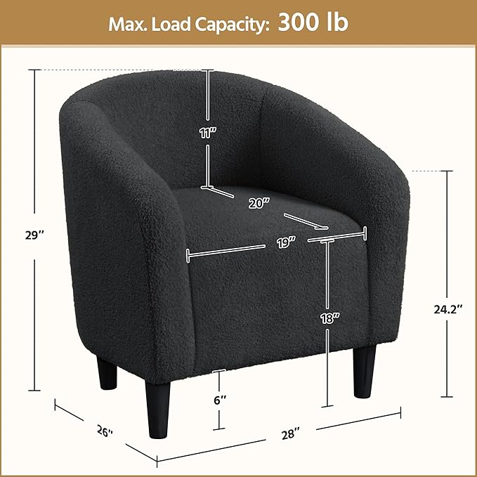 Yaheetech Accent Chairs Set of 2, Furry Living Room Chairs, Sherpa Barrel Chairs with Cozy Soft Padded, Boucle Fabric Armchais for Living Room Bedroom Reception Room Office, Dark Gray