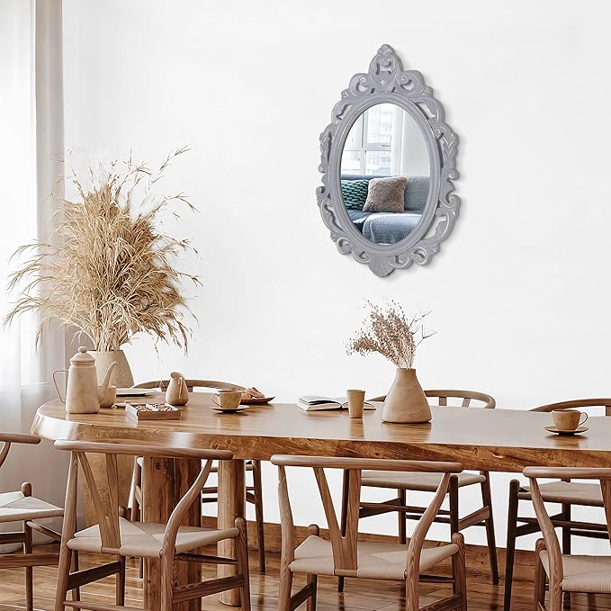 Oval Wooden Frame Vintage Wall Mirror Baroque Style Carved Hanging Mirror for Wall Decorative Arendahl Traditional Antique Mirror Aesthetic for Bedroom Living Room Kitchen Entryway Vanity