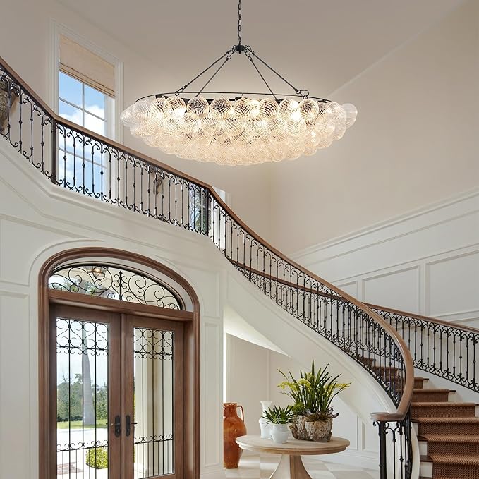 Bubble Chandelier Dia 55 Inch, Modern Hand Blown Glass Chandelie Cluster Glass Globe Pendant Light for Dining Room, Living Room, Farmhouse, 34 Lights