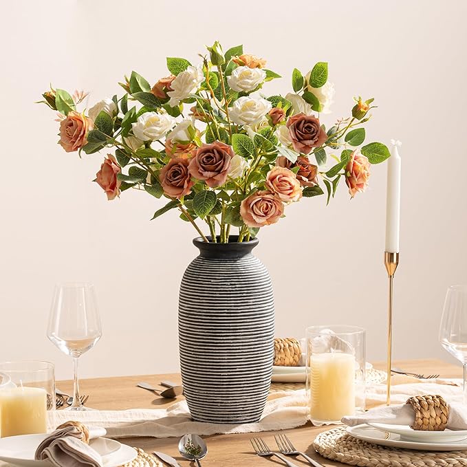 Ceramic Rustic Vase, Large Flower Farmhouse Vases Home Decor, 12.5" Tall Pottery Decorative Pampas Vase for Table Living Room Entryway Mantel Bookshelf Bedroom Bathroom Kitchen-Black