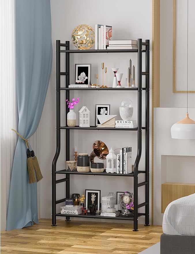 Plant Stand Indoor Outdoor, 5-Tier Metal Tall Plant Stands for Multiple Flower Planter Holder, Large Waterproof Plant Shelf for Living Room Garden Balcony, Black